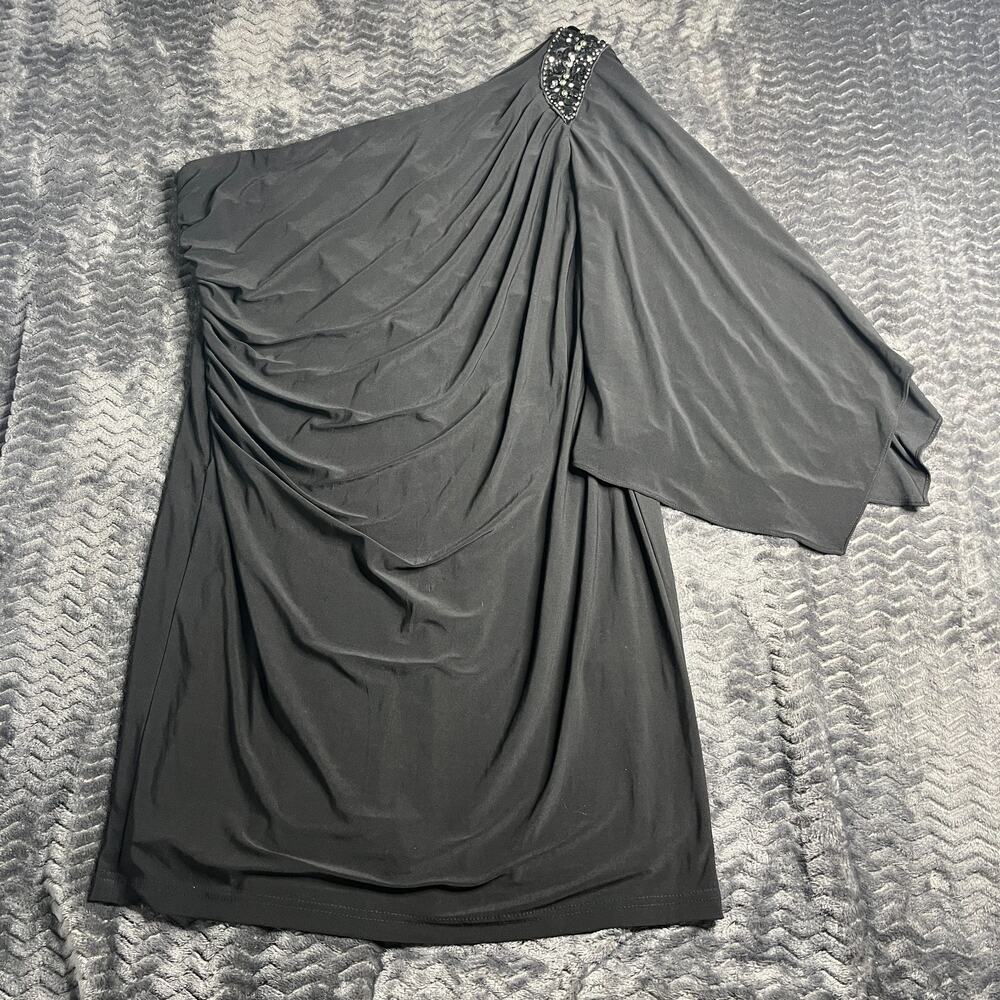 R & M Richards Womens Black One Shoulder Dressy Asymmetrical dress Size 16